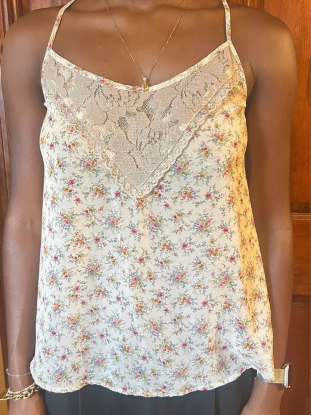 Boho floral cami with lace